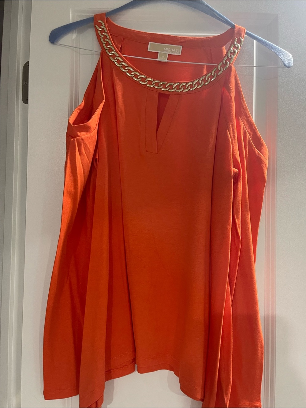 Michael Kors Orange Cold-Shoulder Chain-Neck Blouse - Picture 3 of 4